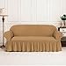 Copridivano copri poltrona universale elasticizzato Elasticizzato con Volant gonnella (crema, 3 posti)