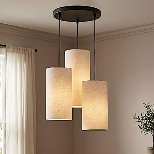 Image of 3 Set Hanging Cluster Light - Pendant Lamps in Cylindrical Shape for Living Rooms /Bed Rooms (Off White)