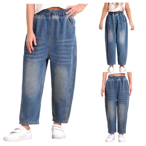 Kids Girls Boys Denim Pants Casual Elastic Waistband Toursers with Pockets Outdoor Fashion Skateboard Sweatpants