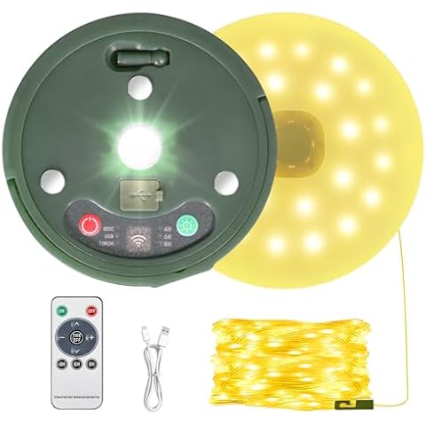 HELESIN Outdoor Waterproof Portable Stowable String Light, 3 in 1 Camping String Lights Outdoor with 8 Lighting Modes, USB Rechargeable Tent Lights for Camping, Hiking, Yard, RV (Warm Light) Cover