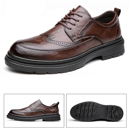 Men's Platform Wingtip Brogue Oxfords,Classic Lace Up Low Top Leather Dress Shoes,Comfortable Tuxedo Shoes Formal Derby Shoes2