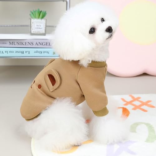Image of Brown Cute Dog Sweater Soft Winter Clothes for Small Dogs, S | Classic Brown Knit Pullover, Fall Winter Outfit, Elastic Cuffs, Holiday Party Matching, Machine Washable Sweatshirt for Pets