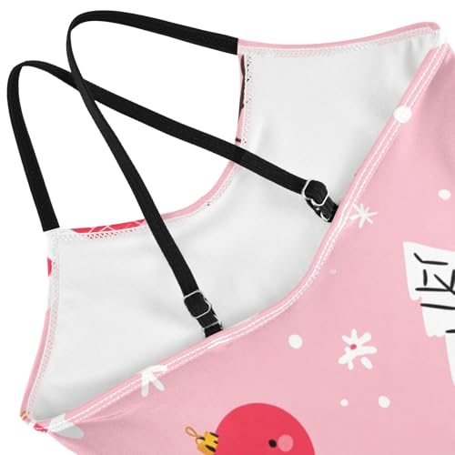 KLL Cute Cartoon Character and Christmas Elements Pink Girls' 1 Piece Swimsuits Beach Swimming Suits Adjustable Shoulder4