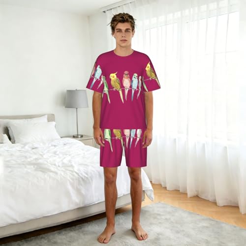 Pyjama court pour hommes en coton léger motif perroquets