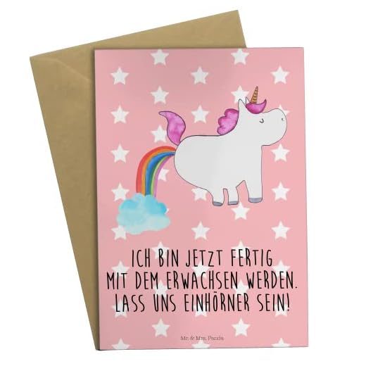 Herr & Mrs. Panda bröllopskort, lyckokort, gratulationskort enhörning pupsend med text – färg röd pastell