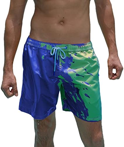 Color Changing Swim Trunks for Men, Novelty Fun Color Changing Shorts for Pool Party Surfing Beach Rafting (S, Green to Blue)