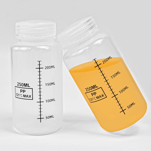 Zuxbolf 2 Botellas de Laboratorio Botella de Plástico de 250 ml Transparente con Escala y Tapa Hermética Botella de Reactivos de Polipropileno con Resistencia Química para Guardar Líquidos