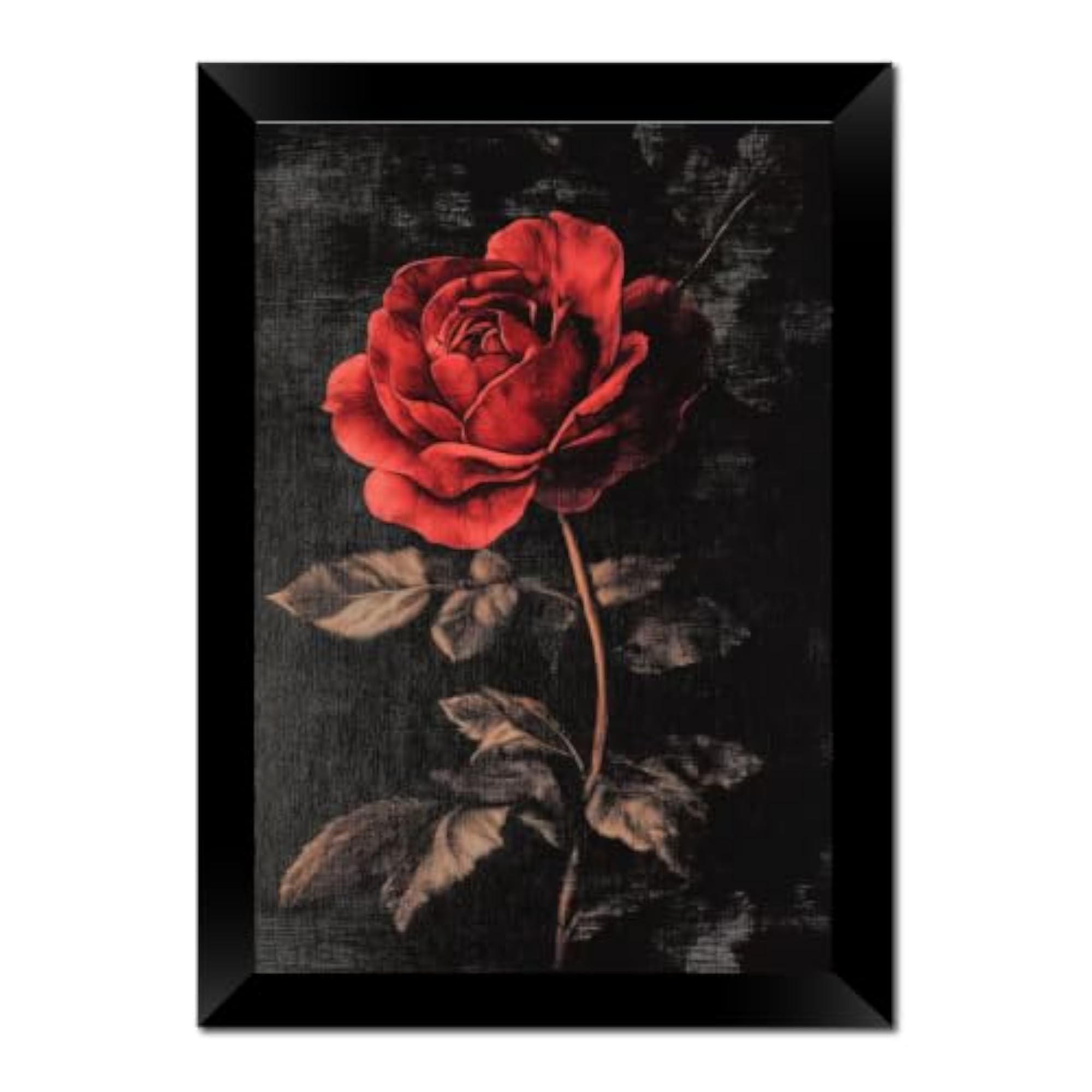 Red Rose Wall Art Framed, Vintage Floral Canvas Painting