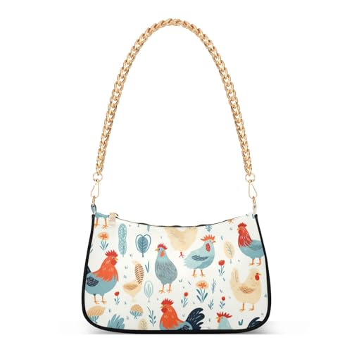 Shoulder Bags for Women Chicken Rooster01 Hobo Tote Handbag Small Clutch Purse with Zipper Closure