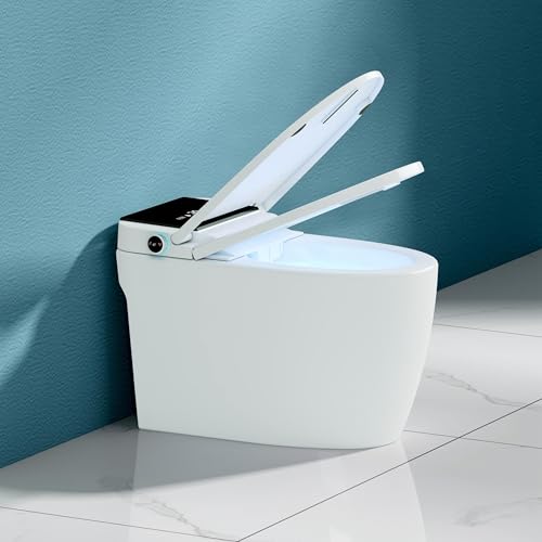 Loniko Smart Toilet with Built-In Bidet, Heated Seat & Dual Auto Flush, Foot Sensor, Tankless One-Piece Electric Toilet with Warm Water Wash, Air Dryer, LED Display & 1000g Powerful Flush, 1.28GPF