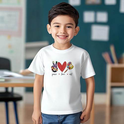 Peace Love Art #1 Kids Shirts, YS - YXL, Boys Or Girls, Art Class Lover, Great for The First Day of School Or Everyday Wear2