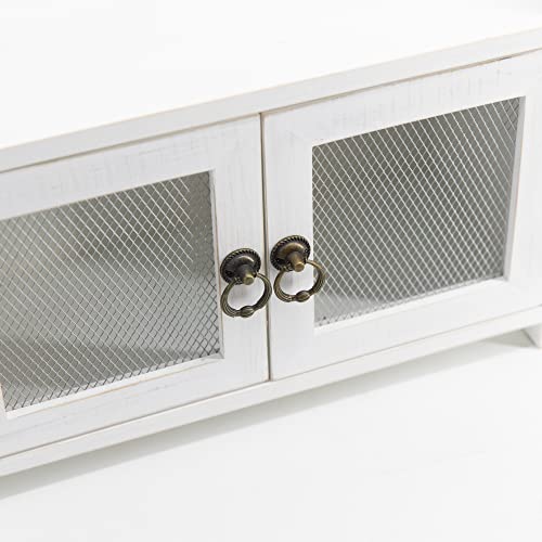 COLLECTIVE HOME - Storage Cabinet, Mini Countertop Cabinet, Wood Organizer for Kitchen Living Room Bedroom Bathroom Office with Magnetic Door, 14.5 x 6.5 x 10 (White, Wire Netting)