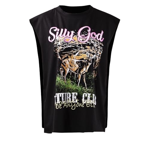 Women Sexy Graphic T Shirt Loose Fit Crew Neck Letter Print Sleeveless Tank Top Club Outfits2