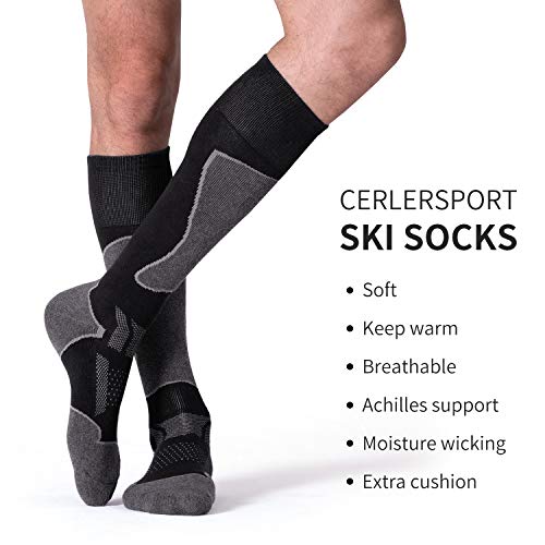Celersport 2 Pack Men's Ski Socks For Skiing, Snowboarding, Cold Weather, Winter Performance Socks, Black+Grey, Shoe Size 9-12 #TOP3
