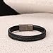 Handmade Leather Bracelet for Men - Braided bracelet with steel clasp made of first quality genuine leather (Black braided)