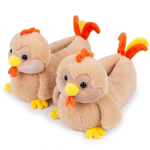 ARELUX Animal Slippers Cotton Adult Unisex Cute Novelty Duck Goose Chicken Plush House Shoes with Non-Slip Sole Warm Fuzzy Lining for Indoor Outdoor Cosplay Party Gift