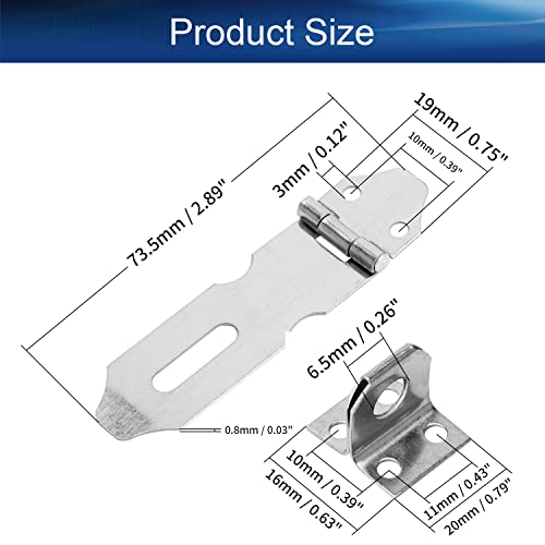 Image of Stainless Steel Padlock Hasp 2.89 inch Length Hasp Staple Padlock Latch with Screws for Furniture Window Cabinet Drawer Closet Silver Tone 1pcs