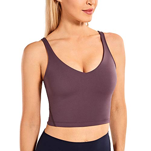 CRZ YOGA Women&#39;s Longline V Neck Sports Bra Wirefree Padded Yoga Bras Workout Cropped Tank Tops Arctic Plum Small