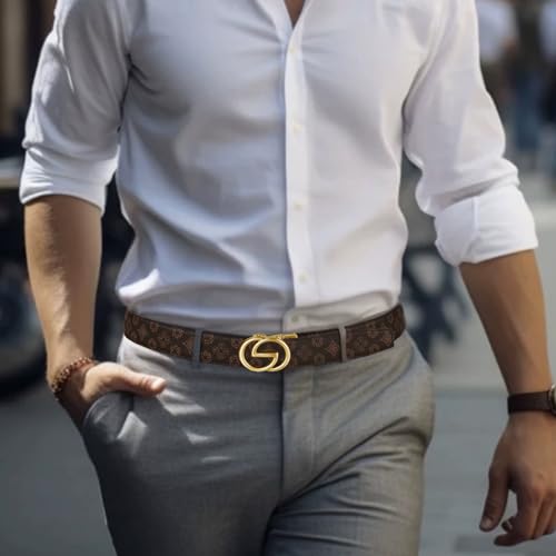 Image of ITIEZY Ratchet Belts for Men - Leather Click Belt for Casual Dress 1 3 /8 inch, Mens Adjustable Belt Trim to Fit