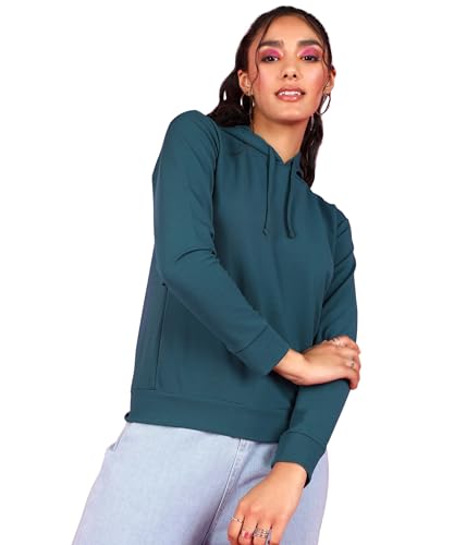 Image of POPWINGS Casual Solid Hooded Pocket Sweatshirt for Women || Women Sweatshirts Casual Wear ||Stylish Western Winter Wear Sweatshirts for Women
