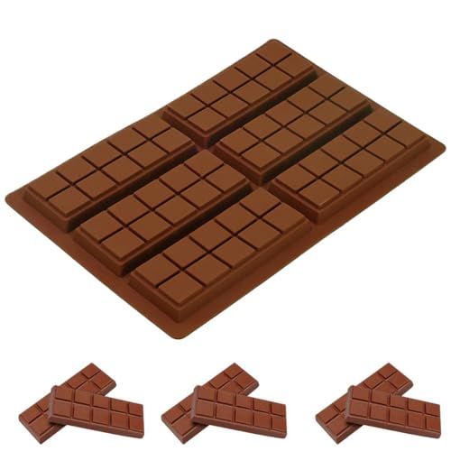 WBZOWRB Moldes De Silicona, Molde De Barra De Silicona, Molde De Silicona, Molde De Chocolate De Silicona para 6 Barras De Chocolate De Bricolaje, Sin BPA, Molde De Silicona Marrón, 1 Pieza