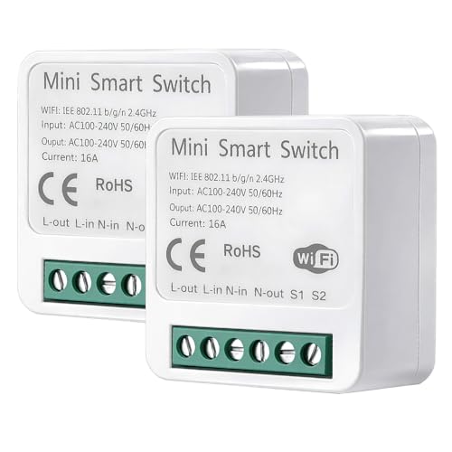 Pretify 2pcs Interruptor Inteligente WiFi Smart Switch Compatible con Alexa Tuya y Life Mini DIY