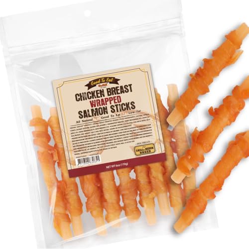 Gootoe Dog Treats, All Natural, Low Fat, Premium Training Chews, Healthy & Easily Digestible, Treat and Train, Chicken Breast Wrapped Salmon Sticks, 6oz