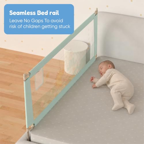 Image of Cherilo Bed Rails for Baby | Pack of 3 (Each Rail: 6ft / 180 cm) | 3 Side Bed Safety Guard for Kids | Foldable & Height Adjustable | Breathable Mesh, Kids-Friendly Prints | Sea Green (Pack of 3)