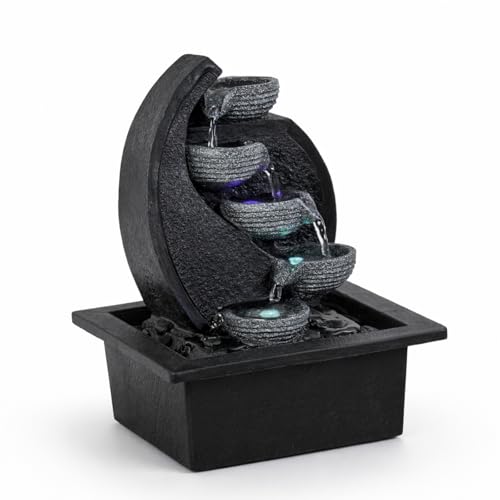 Zen'Light - Fontaine d’Intérieur Cascade V2 4 Niveaux en Jarre Effet Pierre Naturelle avec Lumière LED Coloré - Décor de Table Zen Moderne, Idéal...