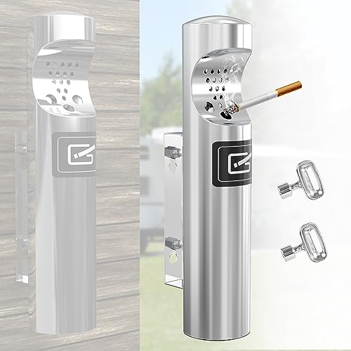 Cigarette Ashtray for Outside,Cigarette Disposal Outdoor,Wall Mounted Outside Cigarette Butt Receptacle,Commercial Outdoor Cigarette Butt Container,Smokers Outpost for Patio-Stainless Steel