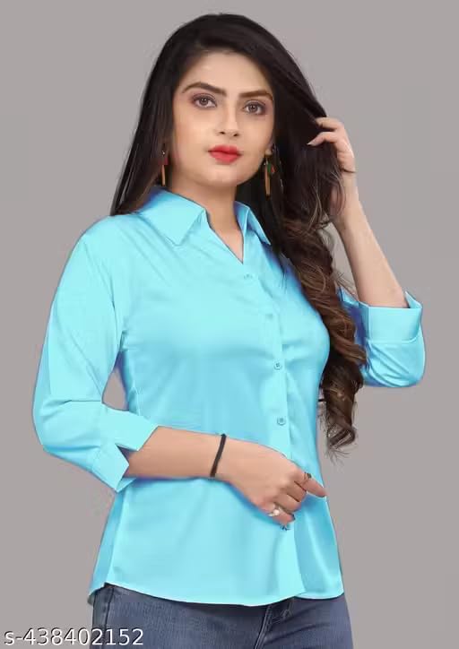 Image of Women's Cotton Blend Solid Shirt - Stylish Collar Neck-Purple-G1 P7