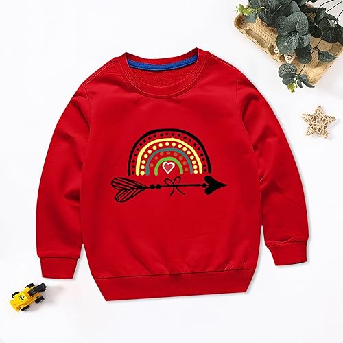 Toddler Boy Girl Sweater Fall/Winter Rainbow Print Long Sleeve Round Neck Sweater Party Birthday (Red, 5-6 Years)2