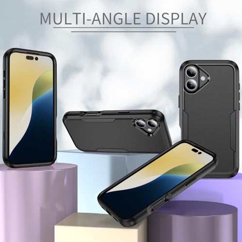 Image of Cubix Full Body Armor Cover for iPhone 16 Plus Pouch Hard PC + Soft TPU 3-Layer Military Grade Back Case (Black)