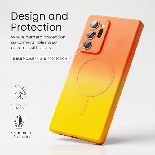 Image of amazon basics Gradient Mag-Safe Case for Samsung Galaxy Note 20 Ultra | Soft Silicone Shockproof Cover with Camera Protection | Slim Lightweight Design | Smooth Touch & Durable - Orange & Yellow