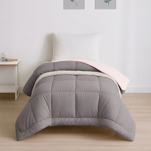 Image of HOME ELEGANCE Comfort Living Microfiber Reversible AC Comforter, 120 GSM, Soft & Cozy, Lightweight Quilt, All Season use, Machine Washable, Single - 60x90 inches - Rose Dust