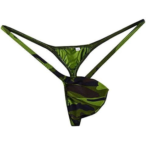 WOSESE Mens Swim Thong Bulge Pouch G-Strings Bikini Camo WSS37 (S/M fit Waist 27''-33'', Army Green) Cover