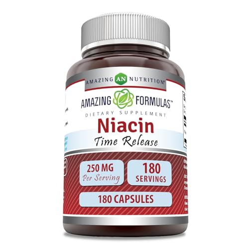 Amazing Formulas Niacin(Vitamin B3) 250 mg 180 Capsules Supplement | Non-GMO | Gluten Free | Made in USA