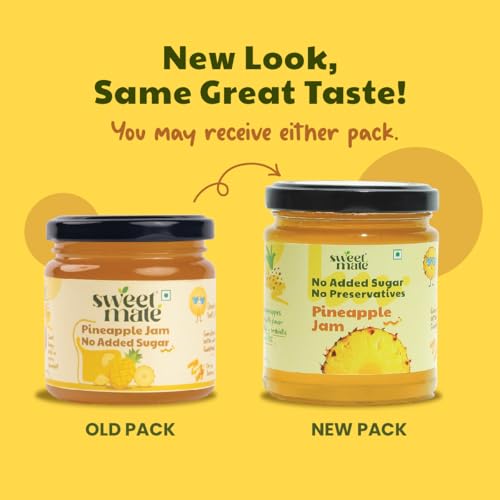 Image of Sweetmate Pineapple Jam - 220g | No Added Sugar | 100% Pure Fruit Pulp & Healthy Fiber | No Preservatives, Colors & Artificial Flavors | Diabetic & Keto Friendly Jam (Pack of 2)