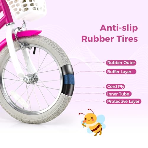 Image of BABY JOY Girls Bike with Streamers & Doll-Seat, Kids Bike for 3-8 Years Old | 12 14 16 18 20 Inch Children Bicycle w /Detachable Training Wheels or Kickstand, Storage Basket, Adjustable Seat and Handlebar