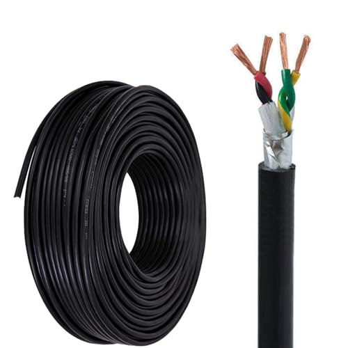 24/22/20/18 Gauge Twisted Cable, 4-Core Shielded Signal &amp; Communication PVC Jacket Control Cable, Flexible Power Line for Security, Audio, and Industrial Applications(65FT,16AWG)