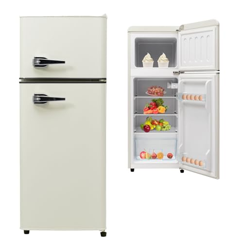 Frigorífico retro con congelador Frigorífico retro con capacidad útil de 92L, congelador de 28L, iluminación LED -27°C a +13°C 105x41x45cm,White