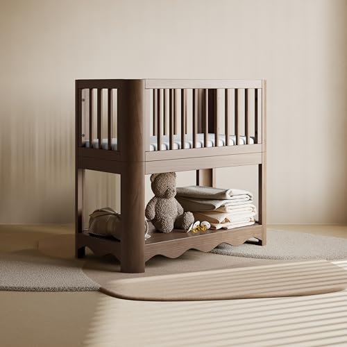 Image of Storkcraft Casablanca 3-in-1 Convertible Bassinet, Hazelnut | GREENGUARD Gold Certified Wood Baby Bassinet, Includes Water-Resistant Mattress, Converts to Toy Box and Bookcase, Newborn