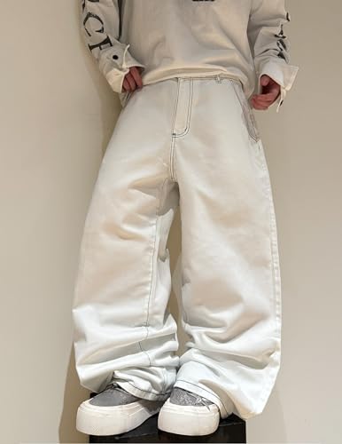 QGRSWBC Mens Baggy Jeans Wide Leg Unique Graphic Jean Trousers Y2k Hip Hop Streetwear Loose Fit Denim Pants White — view 5