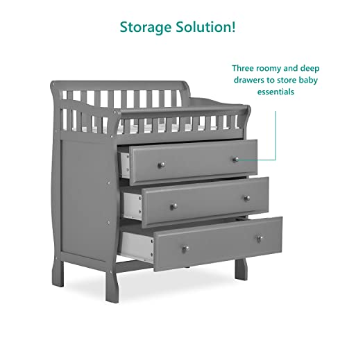 Dream On Me Marcus Changing Table And Dresser In Storm Grey, Features 3 Spacious Drawers, Non-Toxic Finishes, Comes With 1" Changing Pad, Made Of Solid Wood #TOP5