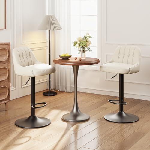 Image of MALOL Bar Stools Set of 2, Swivel Bar Chairs, Modern Adjustable PU Leather Upholstered Barstools Counter Height with Tufted Back for Bar, Kitchen Counter Island, Dining Room, Beige
