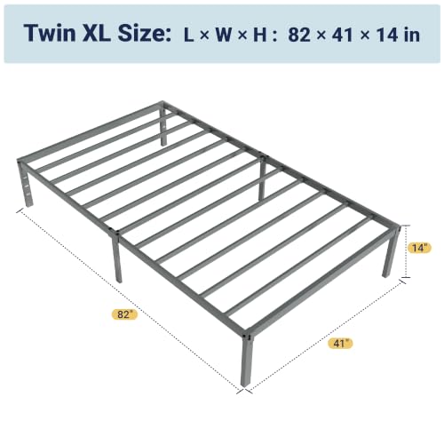 Image of Allewie Twin XL Bed Frame, 14 inch Metal Platform Beds with Storage Space, No Box Spring Needed and Easy Assembly, Grey