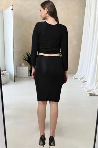 Image of POPWINGS Casual Solid Skirt and Top Set for Women | Stylish Skirt Co-ord Sets for Women | Crop Top and Skirt Set for Women | 2-Piece Sets for Women Summer Skirt