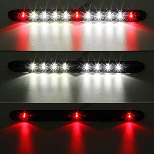 Image of Partsam 2Pcs 15 inch Inch Led Trailer Light Bar Smoked Red 3 ID Bar w /Reverse white light 11 LED Truck Trailer RV Waterproof Red 3 Identification Light Bar w White 8 LED Backup Lights Bar Sealed 12V