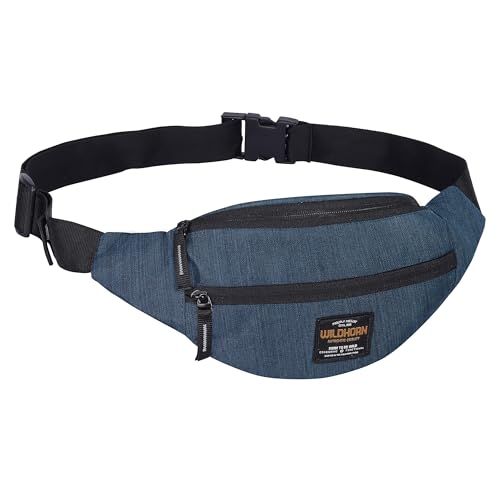 Image of WILDHORN 2.4L Waist Bag for Men Women I Ultra Strong Stitching, Sturdy Zippers, Waterproof, Large Fanny Pack for Hiking Travel Camping Running Sports with Adjustable Strap (Blue Melange)