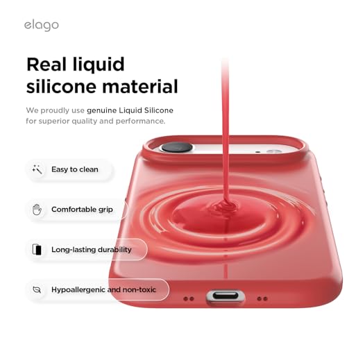 Image of elago for iPhone Air Case, Premium Magnetic Silicone Case, Compatible with MagSafe, Liquid Silicone Material, Protective Cover, Shockproof, Slim Phone, 6.5 inch (Red)